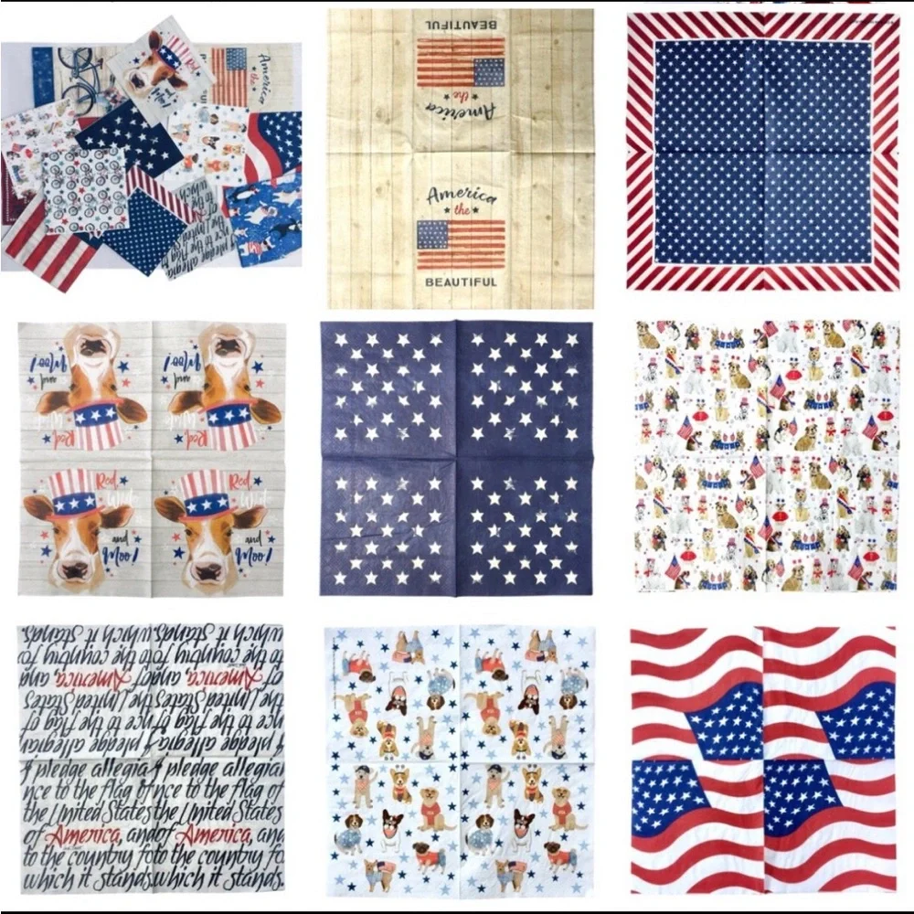 4th of July Decoupage Napkin Bundle Patriotic Stars & Stripes US Flag, 13 pcs